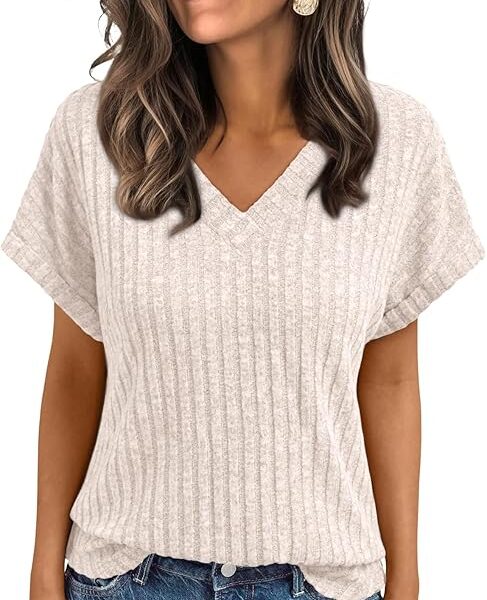 AUTOMET Womens Short Sleeve Sweaters 2026 V Neck Cute Summer Tops
