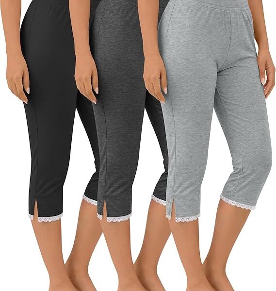 Oakgarden 3 Pack Women's Capri Legging with Lace Trim
