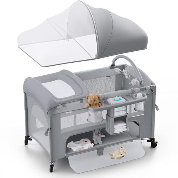 Obee Odee 4 in 1 Baby Bassinet, Pack and Play, Bedside Crib Sleeper