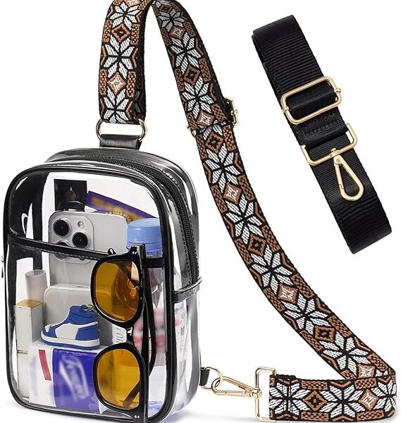 3 Pockets Clear Bag for Stadium Events with 2 Long Straps