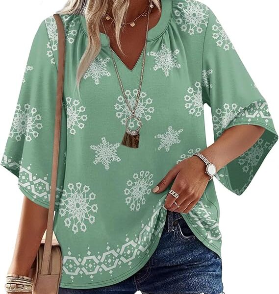 WIHOLL Boho Tops for Women Summer Spring 3/4 Sleeve