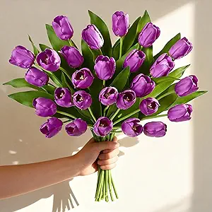 Livole 12 Pcs Purple Tulips Artificial Flowers