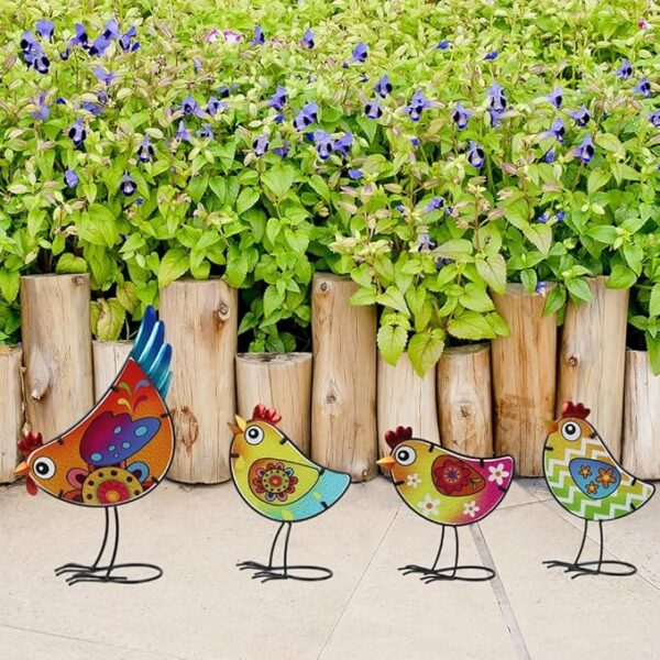 4 Pack Chicken Garden Decor for Outside