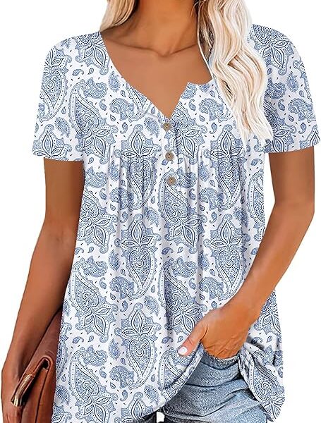Mystry Zone Womens Henley V Neck Casual Blouse