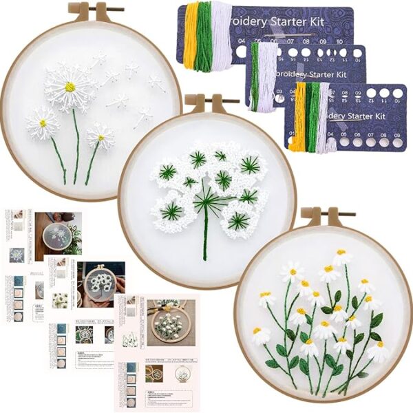 Ovveroche 3 Sets Embroidery Kit for Beginners