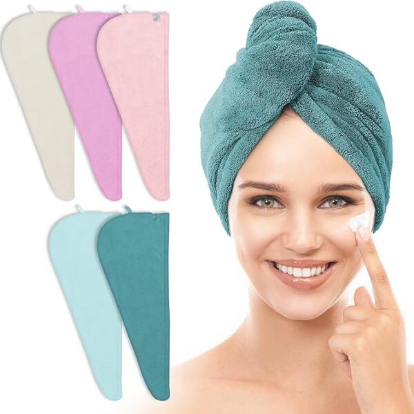 TENSTARS 5 Pack Thicken Microfiber Hair Towel Wrap