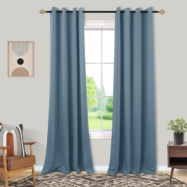 Mrs.Naturall 108 Inch Dusty Blue Blackout Curtains