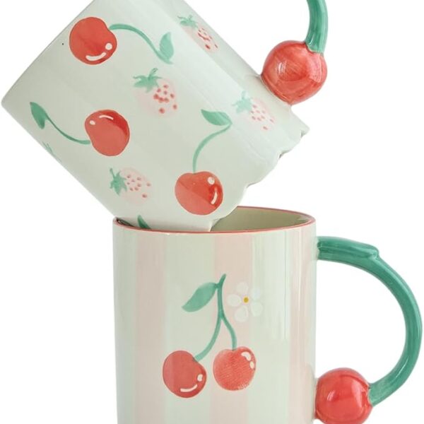 Strawberry & Cherry Pattern. Lead-Free, Microwave/Dishwasher Safe.