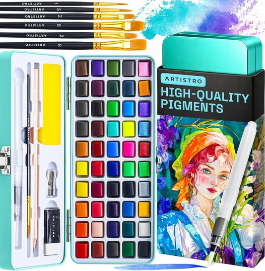Vivid Color Watercolor Paint Set with Palette & Brush Pens
