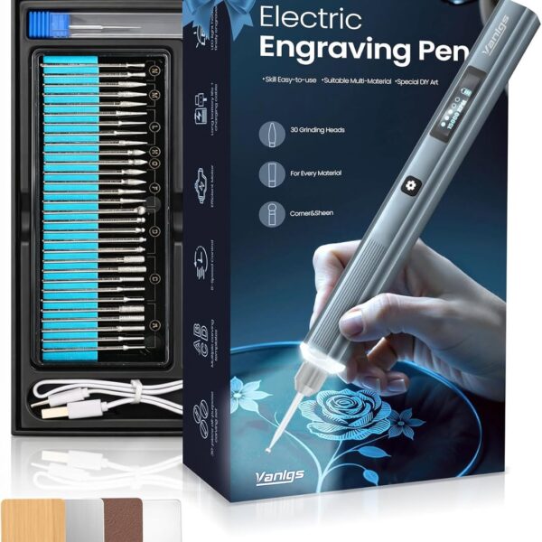 Engraving Pen for Metal, Wood, Glass, Plastic, Cordless DIY Etching Tool with LED Light