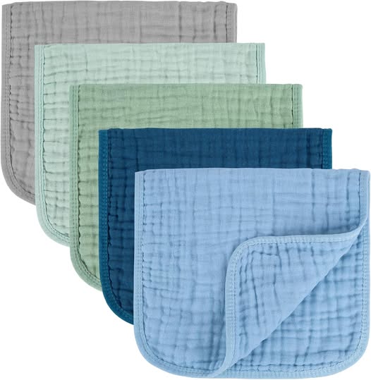 100% Cotton Muslin Baby Burp Cloths – 5-Pack