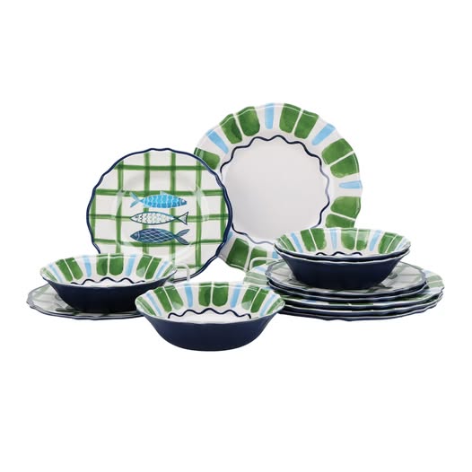 12-Piece Bamboo Melamine Dinnerware Set