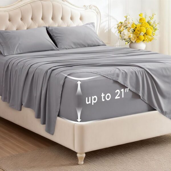 Queen Deep Pocket Sheet Set (4-Piece, Light Grey)