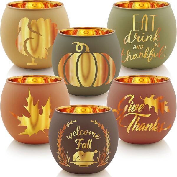 Thanksgiving Glass Votive Candle Holder Set (6-Piece)