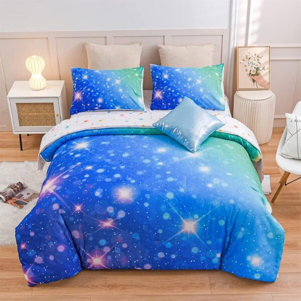 Gradient Glitter Rainbow Galaxy Comforter Bedding Set (Full, 6-Piece)