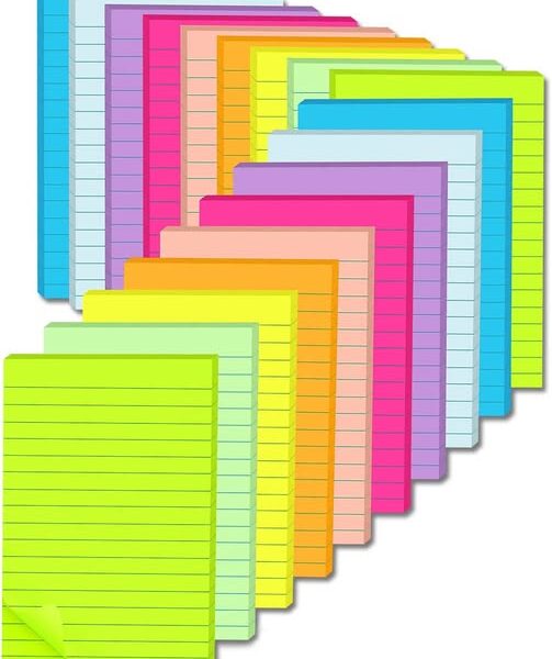 18-Pack 4" x 6" Lined Sticky Notes with Super Sticking Power