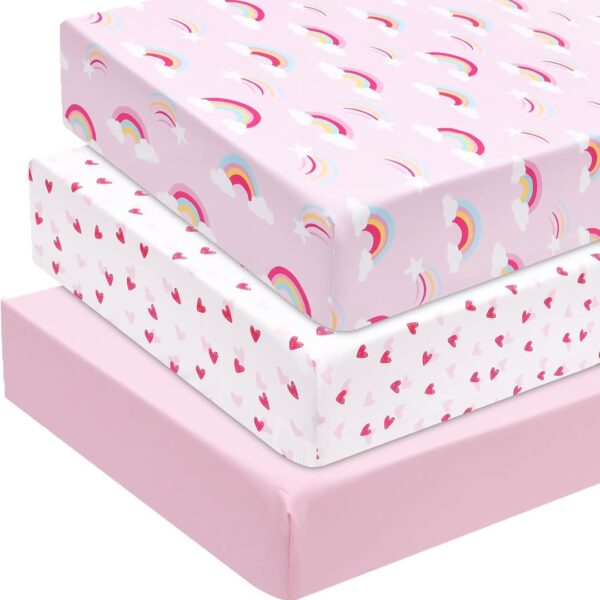 3 Pack Fitted Crib Sheets, Ultra Soft Breathable Comfortable Baby Sheet