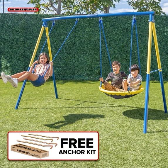 Backyard Playset, Belt Swing & 32" Saucer Swing, 6-Foot Heavy-Duty Frame,