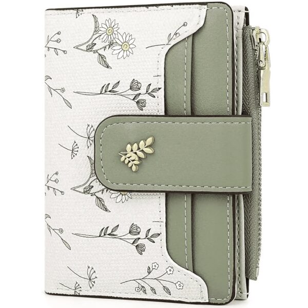 Women's RFID-Blocking Floral Card Wallet (Green)
