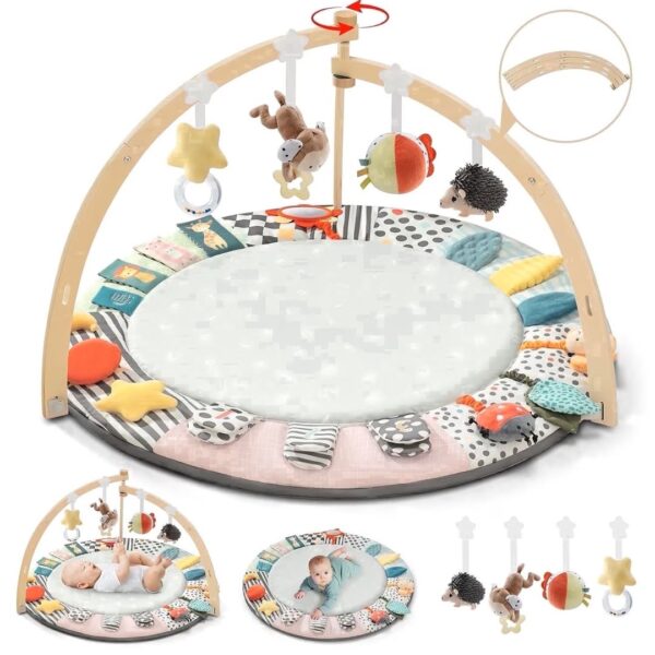 Wooden Baby Gym Play Mat with 7 Toys (Green)