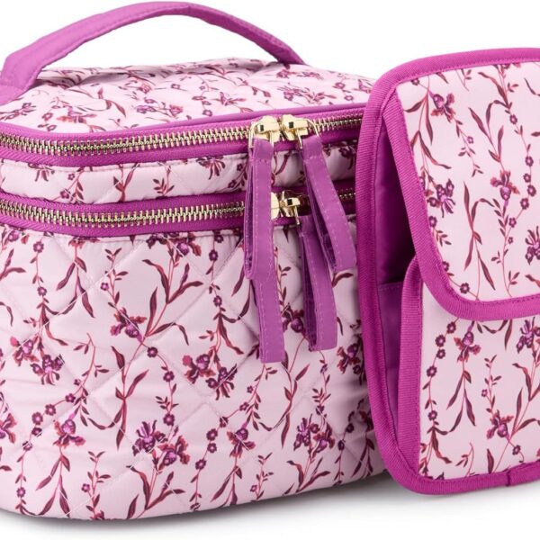 Makeup Bag with Brush Storage, Pink Floral, One Size