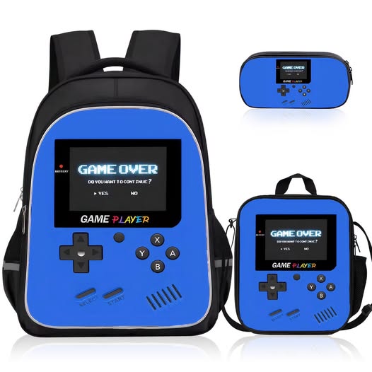 3-Piece Gamer School Backpack Set with Lunch Box & Pencil Pouch