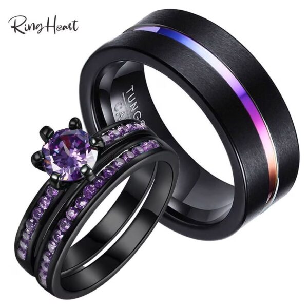 Black Gold-Plated Couple Wedding Ring Set