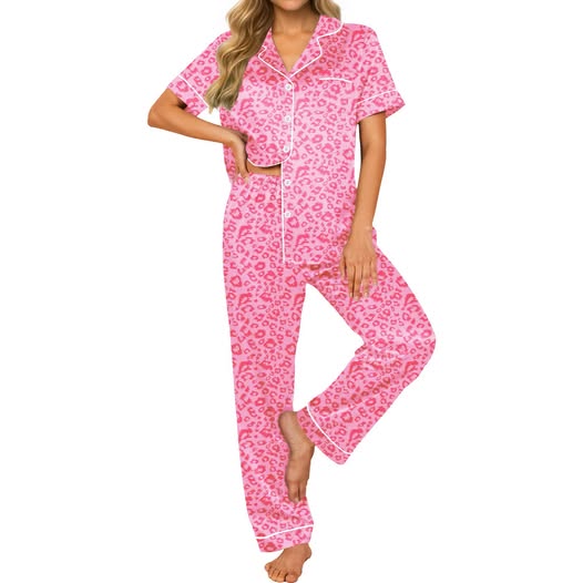 Women's Satin Pajama Set with Button-Down Top & Pants