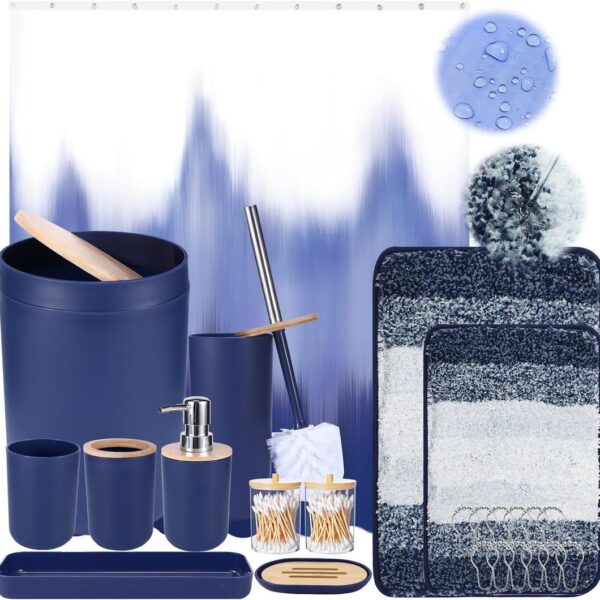 Navy Blue Bathroom Accessories Set