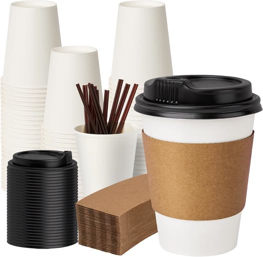50-Pack 2 oz Disposable Paper Coffee Cups with Lids, Sleeves & Straws