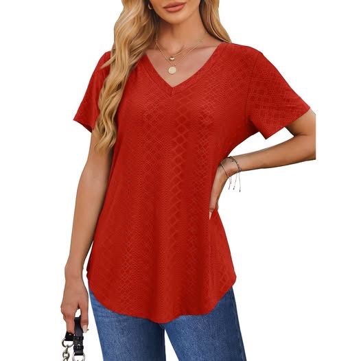 Women's V-Neck Short Sleeve Tunic Blouse