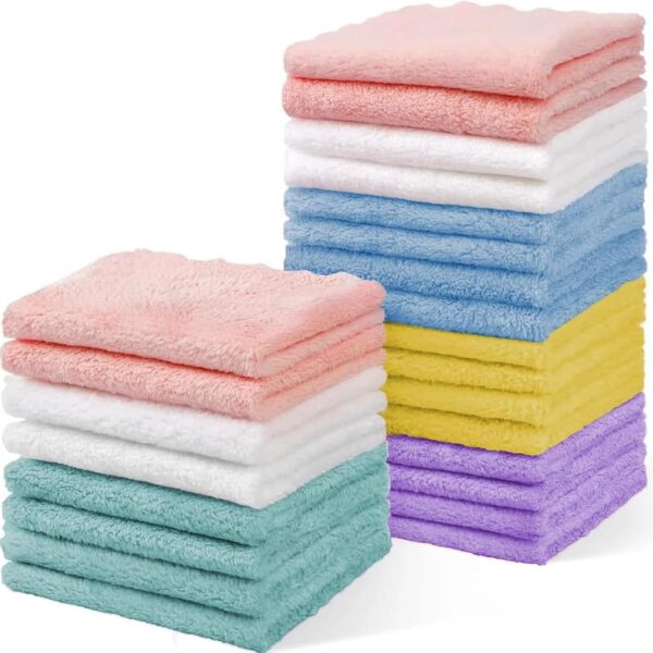 24 Pack Baby Washcloths, Multicolor Microfiber Coral Fleece