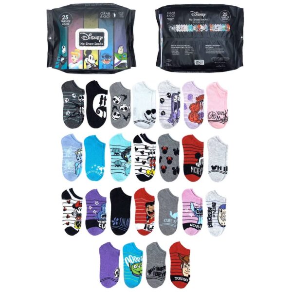 isney Women's Bundle Brick No-Show Socks, 25-Pack
