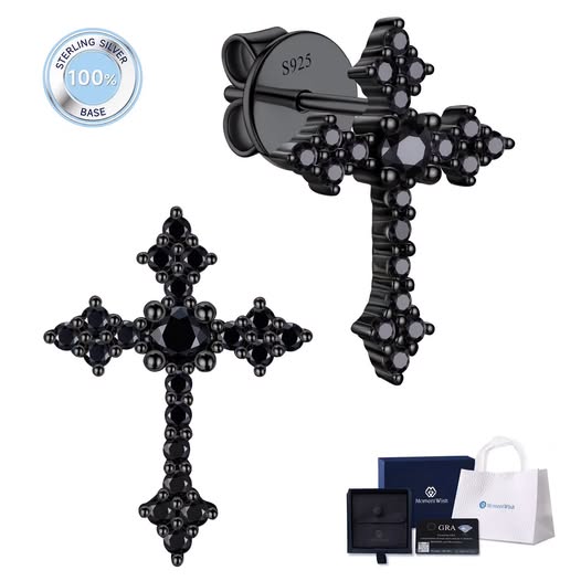 Moissanite Cross Stud Earrings with S925 Sterling Silver