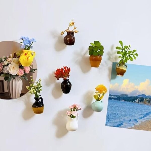 Price Dr0p 8PCS Mini Vase Magnets for Fridge, Cute Ceramic Flower