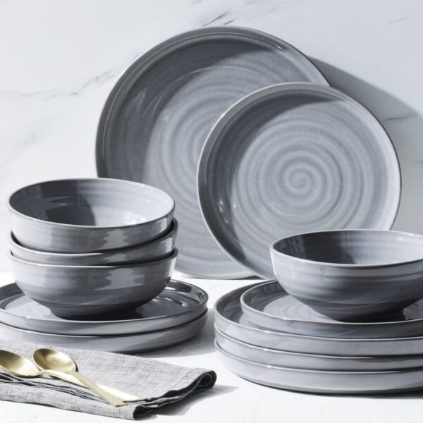 Collins Grey Stoneware 12-Piece Dinnerware Set