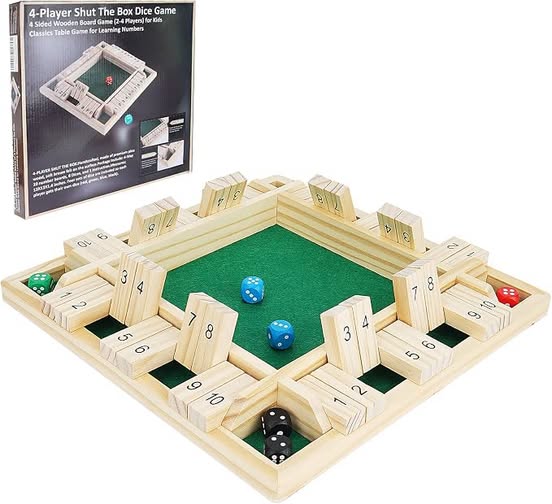 Wooden Shut the Box Dice Game for 1–4 Players