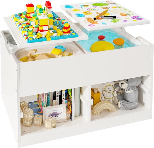 Kids Sensory Activity Table with Storage & Building Block Boards