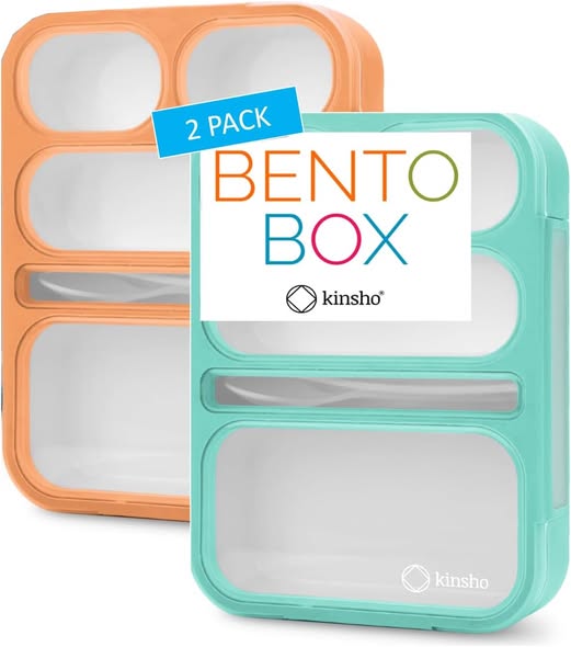Kinsho Bento Lunch Box, 5 Compartments, 2-Pack