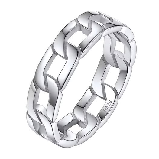 925 Sterling Silver Cuban Link Ring, Size 9