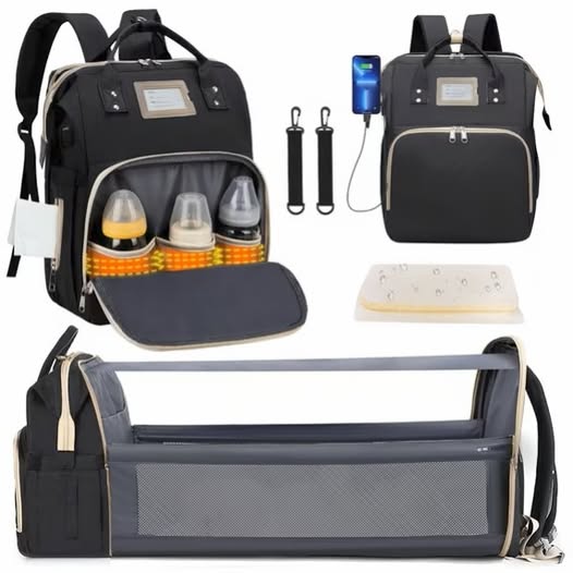 Multifunctional Diaper Bag Backpack with Foldable Crib