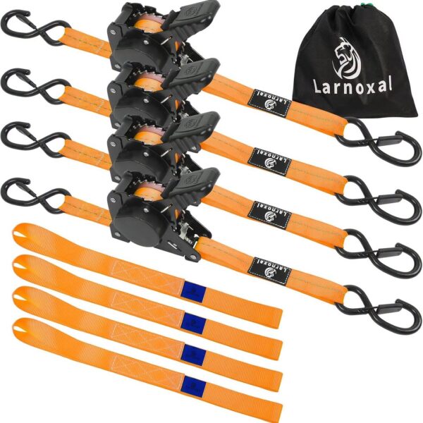 Retractable Ratchet Straps 4 Pack-1,500 Lbs Break Strength, Orange