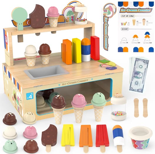 Foldable Wooden Ice Cream Toy Store Playset