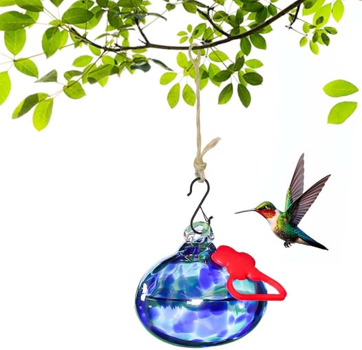 Hand-Blown Glass Hummingbird Feeder with Silicone Perch