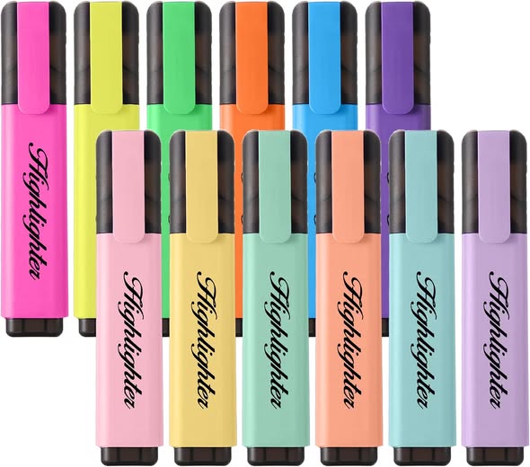 12-Pack Assorted Highlighters, Chisel Tip Marker Pens