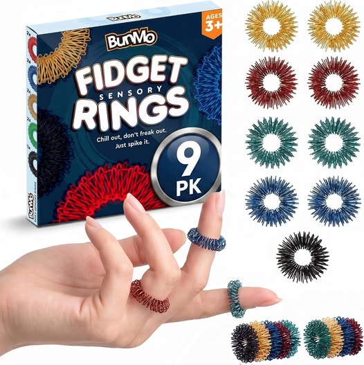 Spiky Sensory Fidget Rings, 9-Pack