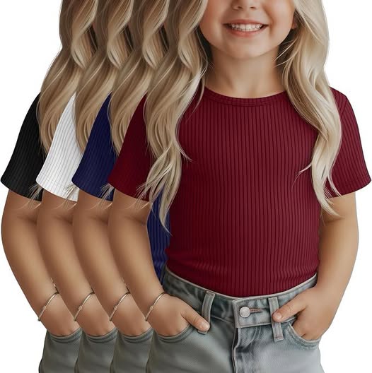 Toddler Girls Cotton Ribbed Short Sleeve Shirts, 4-Pack