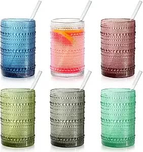 15 oz Vintage Hobnail Drinking Glasses Set of 6