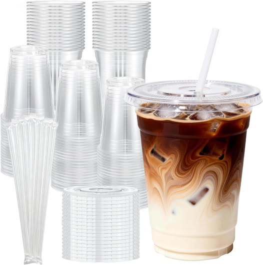 100-Pack 16 oz Clear Plastic Cups with Lids & Straws