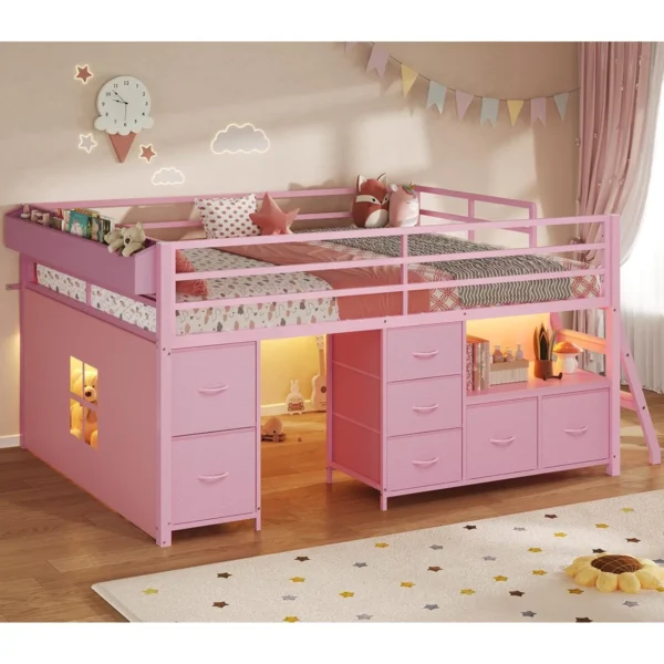 Wayfair Price Drop Low Loft Bed With 7 Storage Drawers, Bookcase And Led Lights